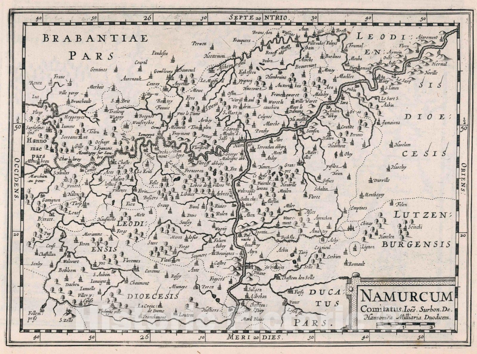 Historic Map : Belgium,Namurcum comitatus 1636 , Vintage Wall Art