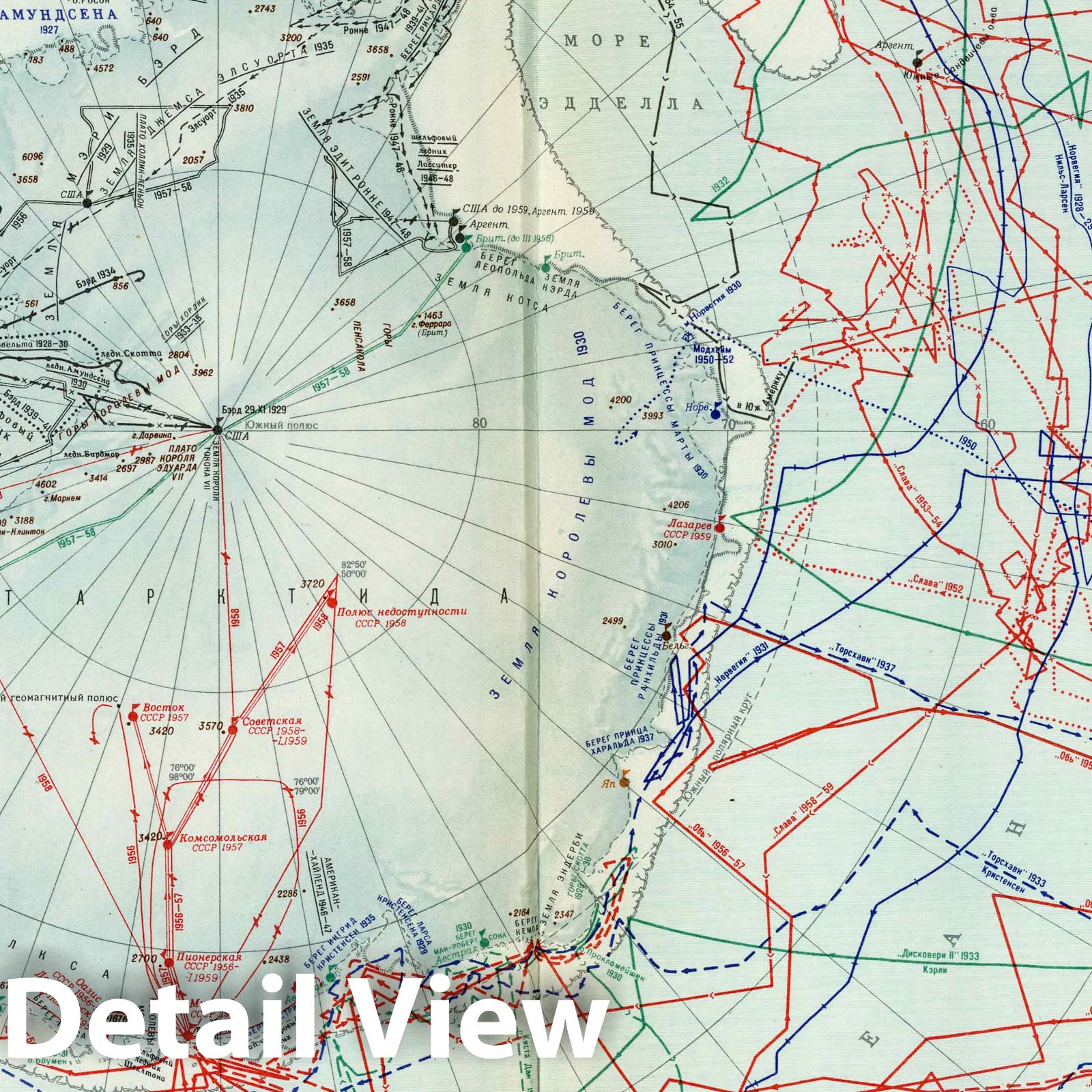 Antarctica Exploration After 1917 - Historical Route Map, 1959