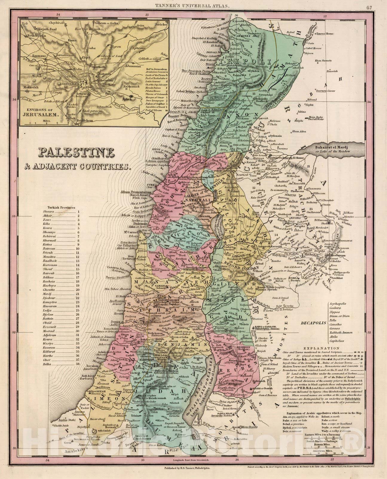Historic Map : World Atlas Map, Palestine & Adjacent Countries. 1836 v2 Vintage Wall Art