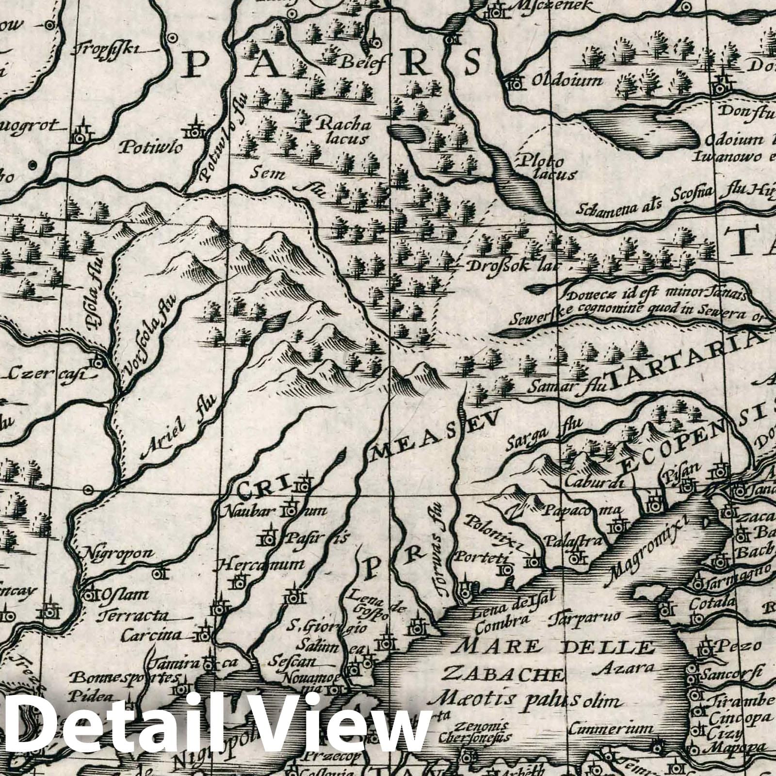 Crimea (Taurica Chersonesus) - River Map, 1636 - Historical Map Reproduction
