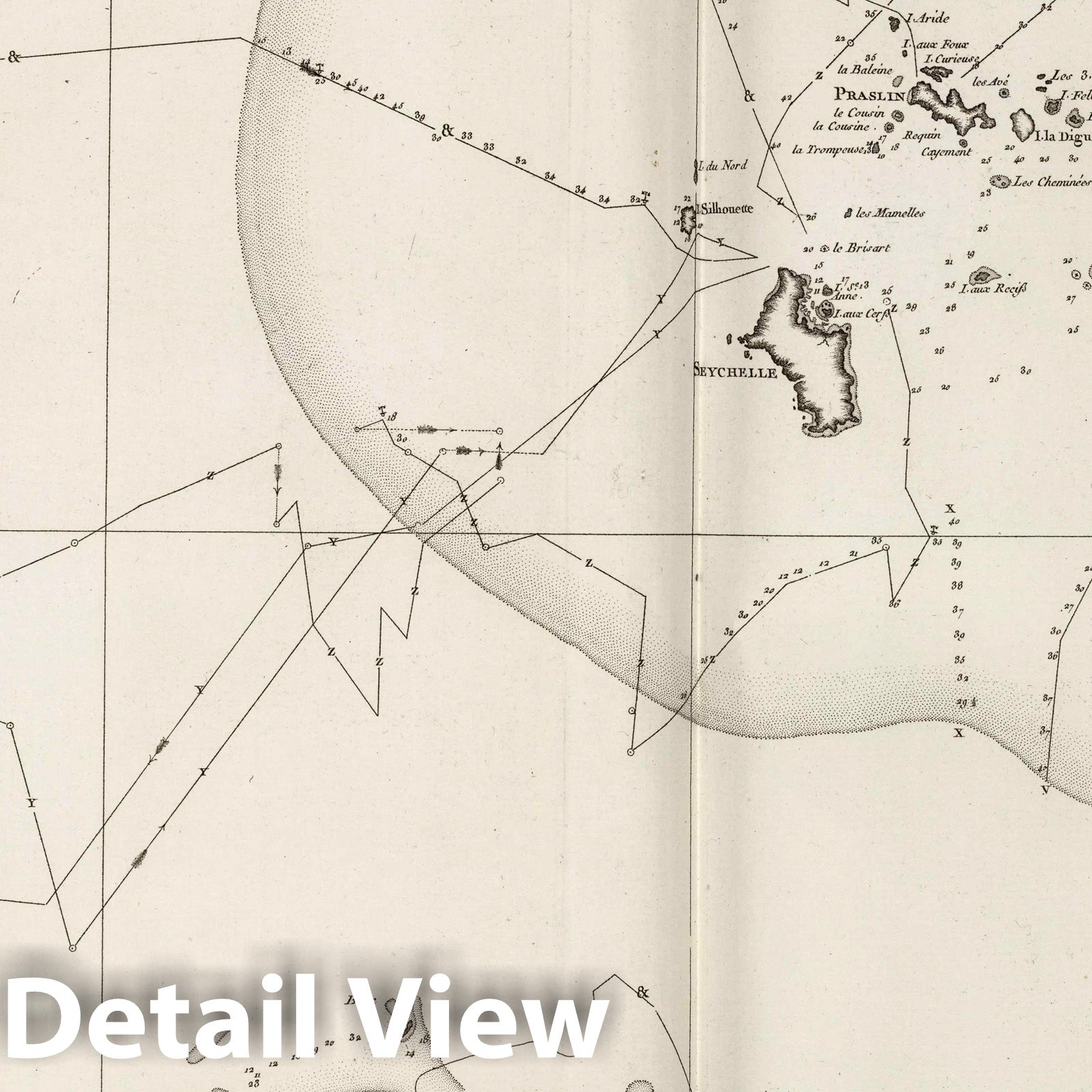 Seychelles - Route Map, 1775 - Historical Map Print