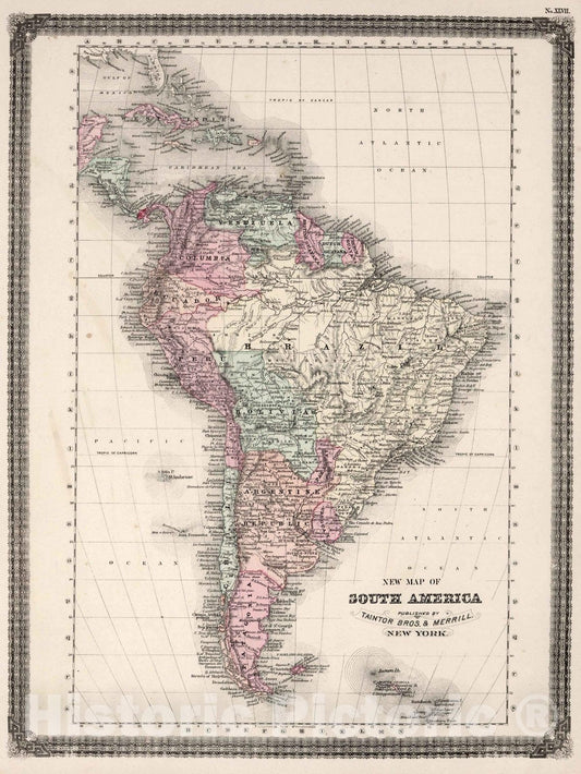 Historic Map : World Atlas Map, South America. 1874 - Vintage Wall Art