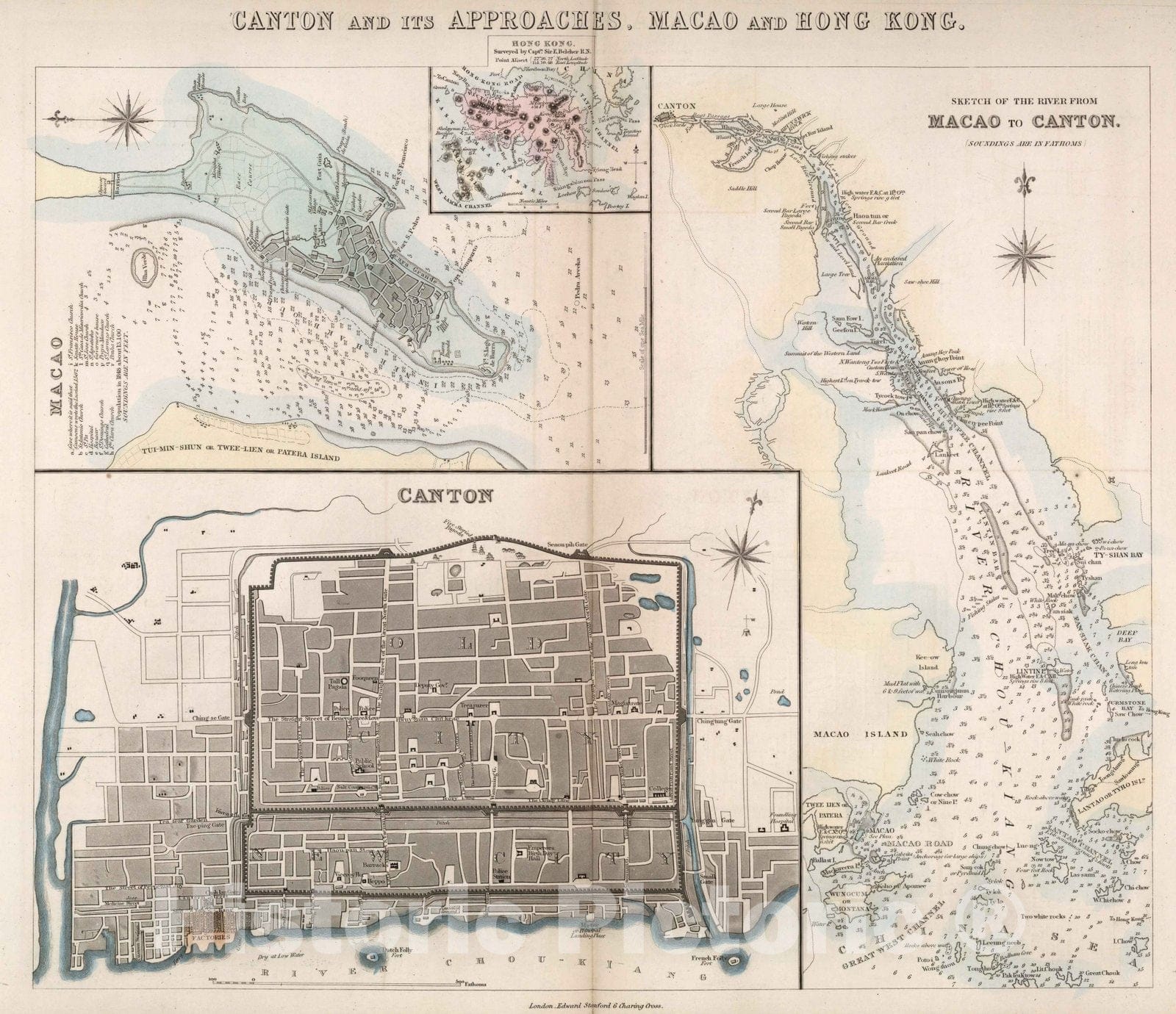 Canton, Macao, and Hong Kong - Nautical Chart, 1856 - Historical Map Print