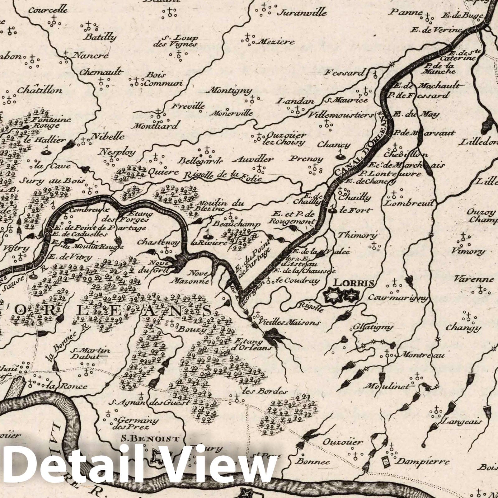 New Canal of Orleans and Briare, France 1716 Historical Map Print