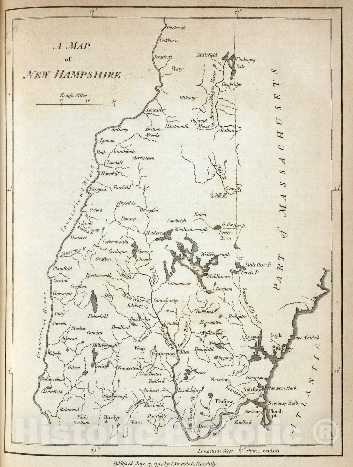 Historic Map : Geography Book, New Hampshire. 1794 - Vintage Wall Art