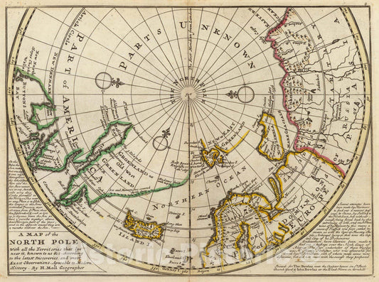 Historic Map - Map of the North Pole and territories near it, 1736 - Vintage Wall Art
