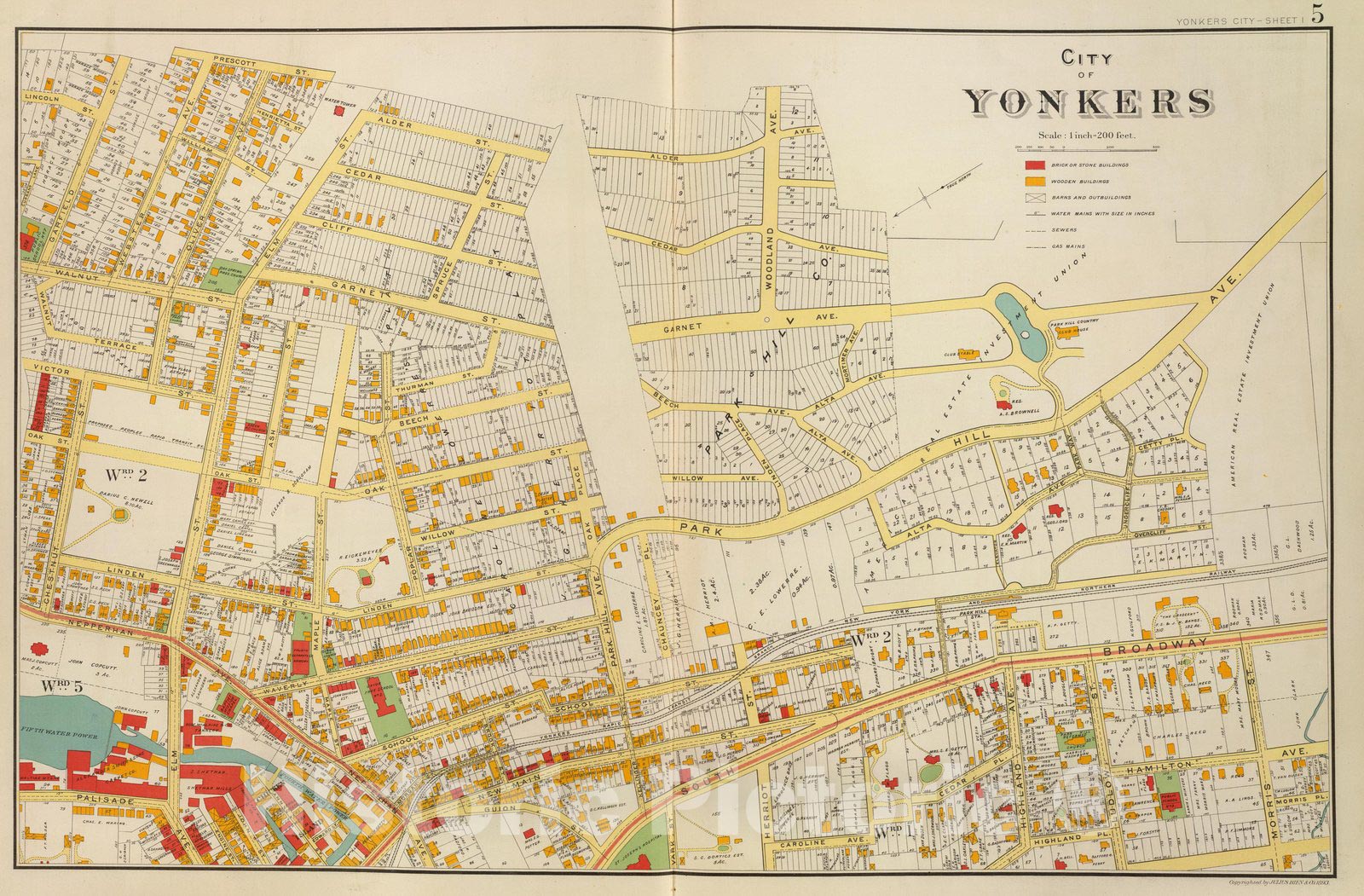 Historic Map : County Atlas Map, Yonkers 1. 1893 - Vintage Wall Art