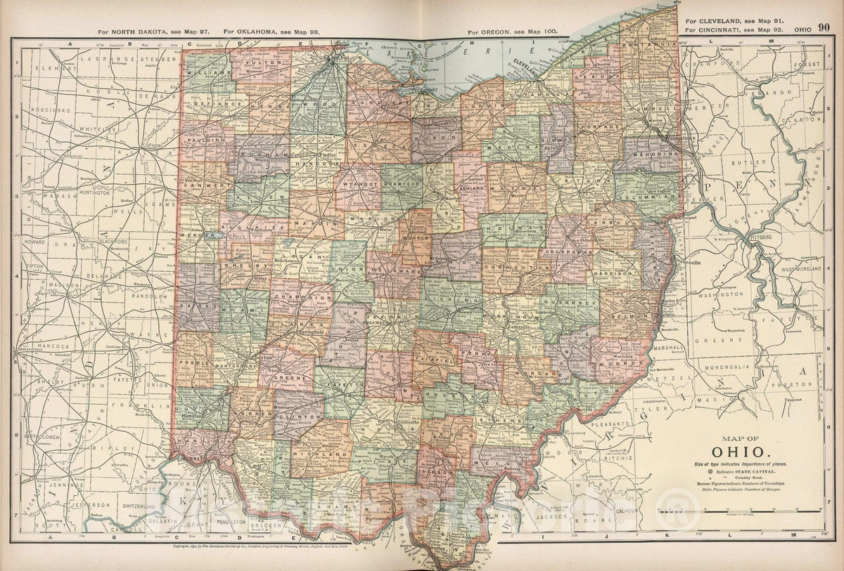Historic Wall Map : Map of Ohio, 1891 - Vintage Wall Art