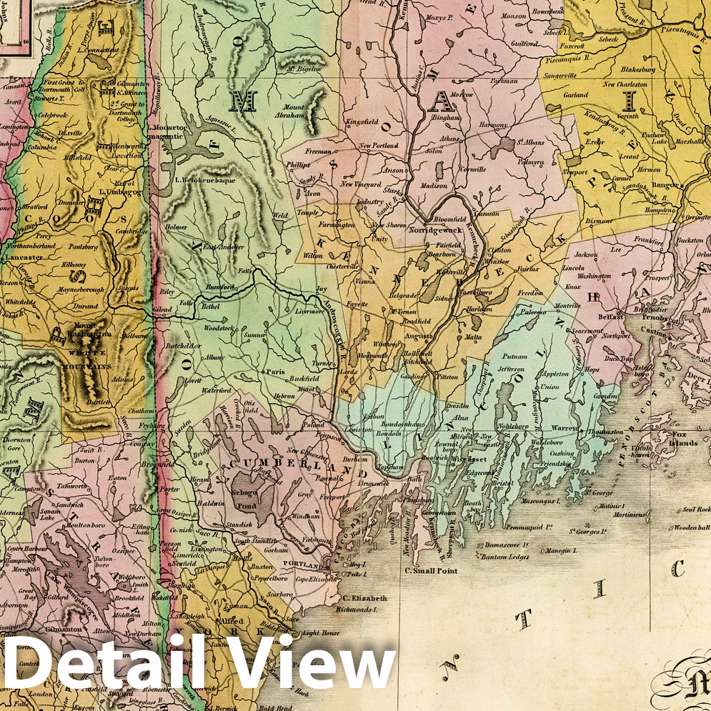 Maine, New Hampshire, and Vermont, 1827 - Historical Map Print