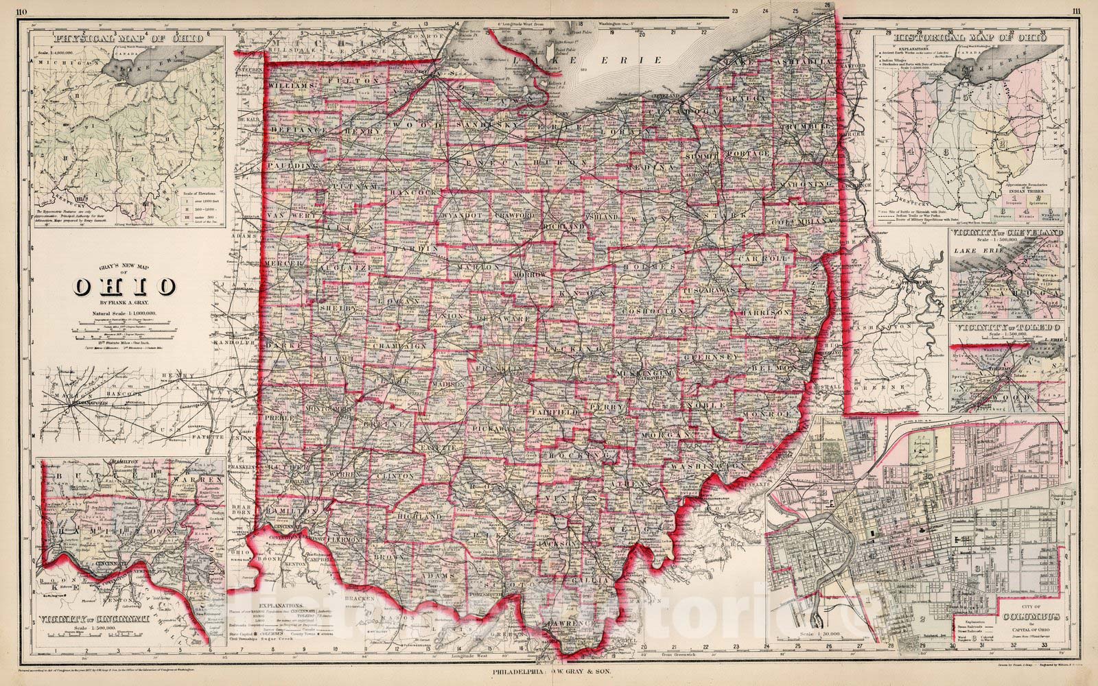 Historic Map : Ohio. 1877 - Vintage Wall Art