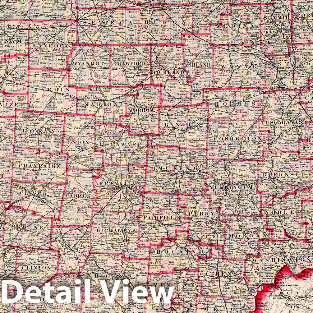 Ohio - Railroad Map, 1877 - Historical Map Print