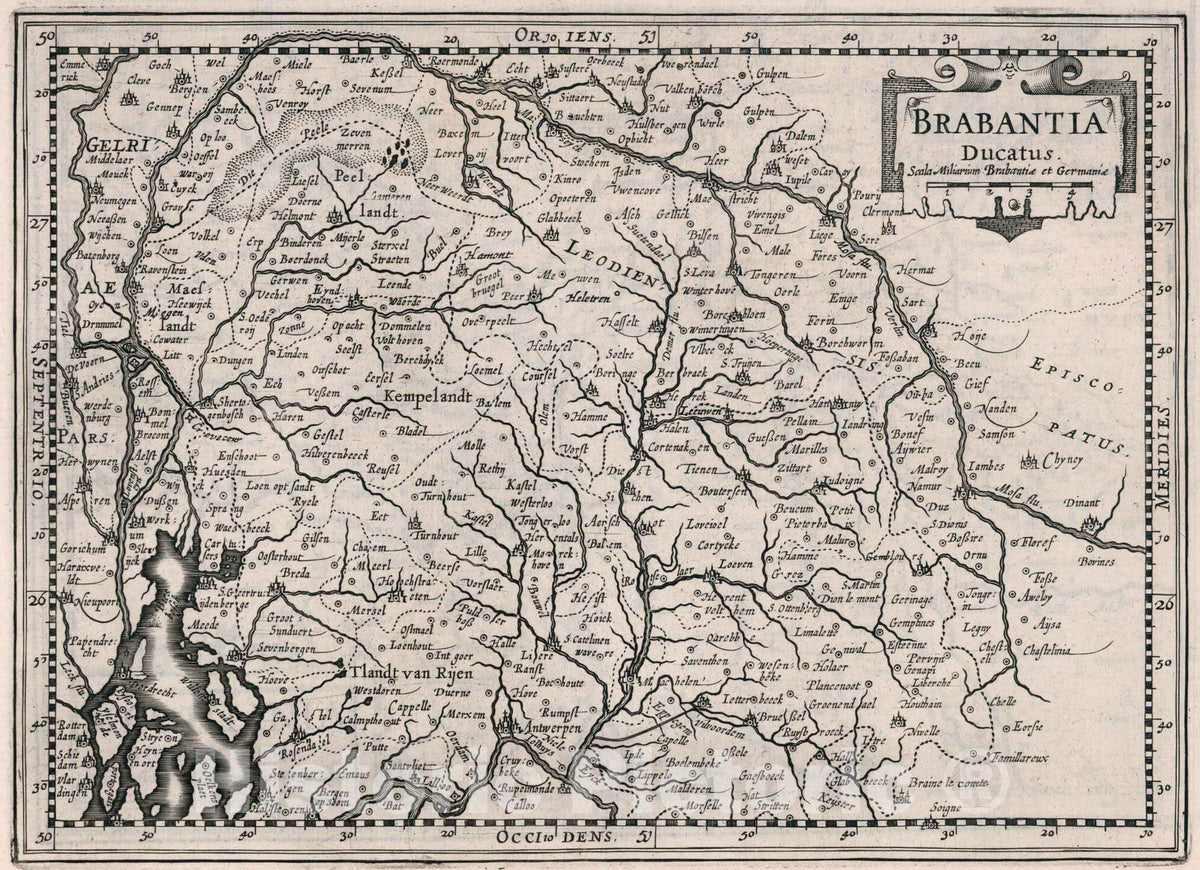 Historic Map : Belgium,Brabantia Ducatus 1636 , Vintage Wall Art