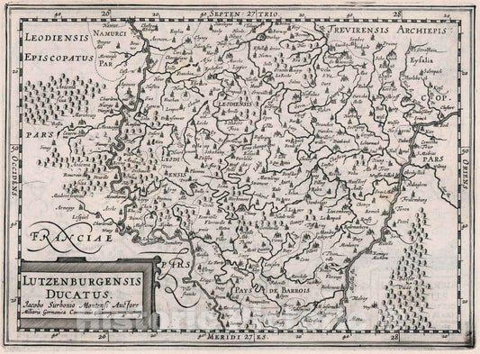 Historic Wall Map : Luxembourg,Lutzenburgensis Ducatus 1636 , Vintage Wall Art