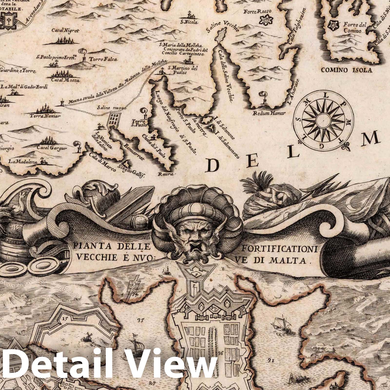 Malta, Gozo, and Comino - Road Map, 1686 - Historical Map Print