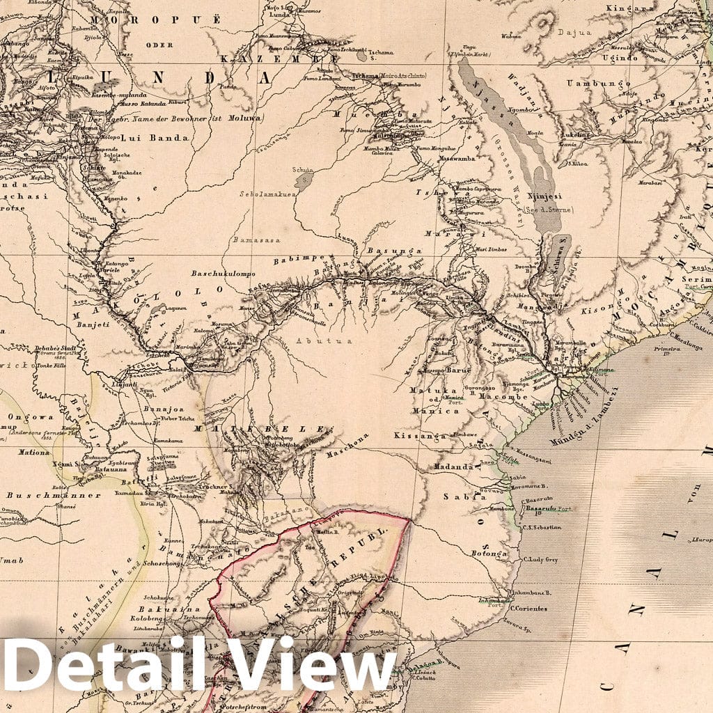 South Africa - Road Map, 1866 - Historical Map Print