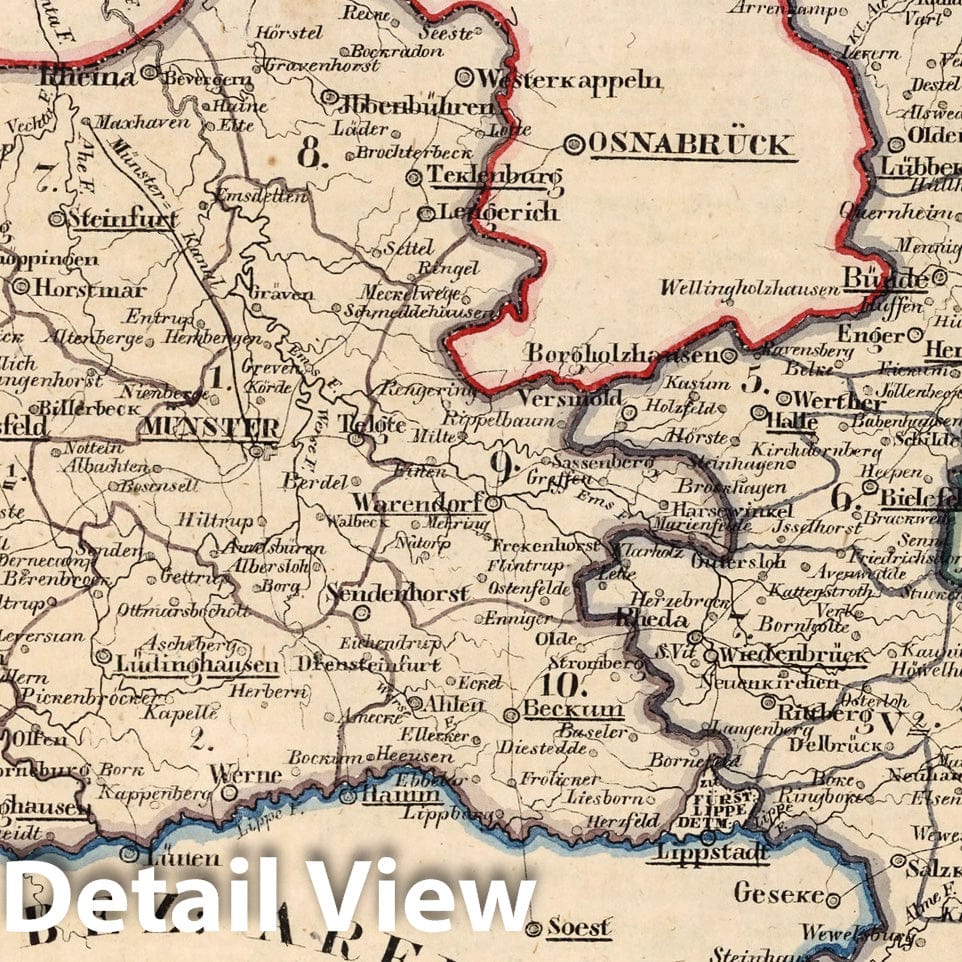 Prussia, Germany - Westphalia, Munster and Minden, 1825 Historical Map Print