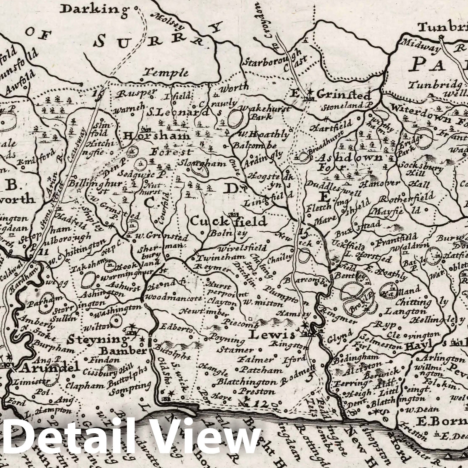 Sussex - Road Map, 1724 by Herman Moll - Historical Map Reproduction