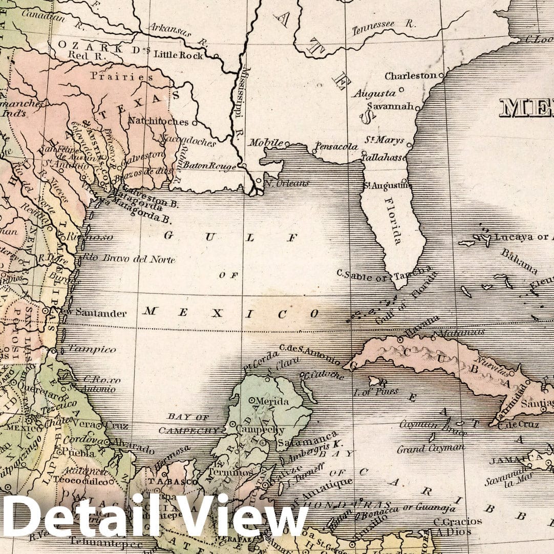 Mexico, Guatemala and the West Indies - River Map, 1838 - Historical Map Print
