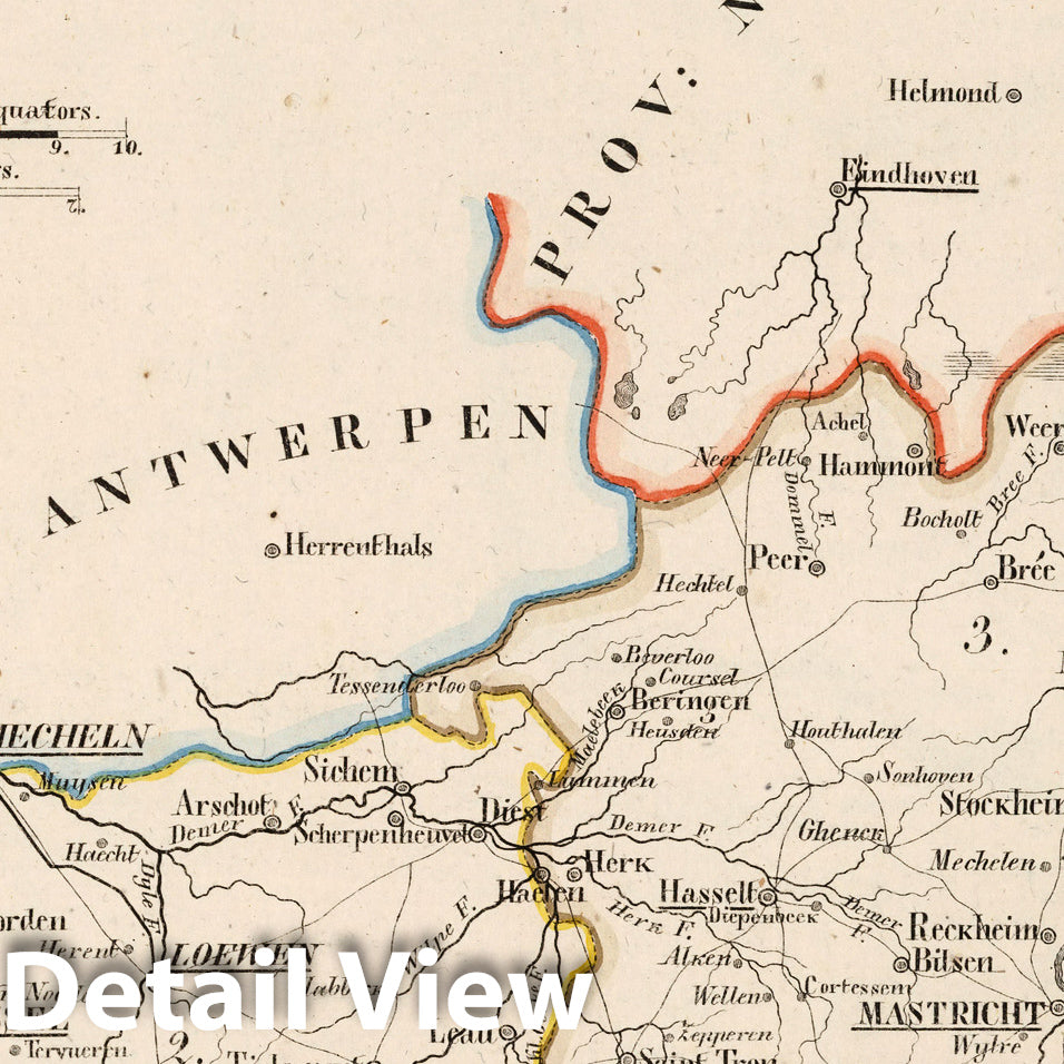 Netherlands: South Brabant and Limburg - Boundary Map, 1825