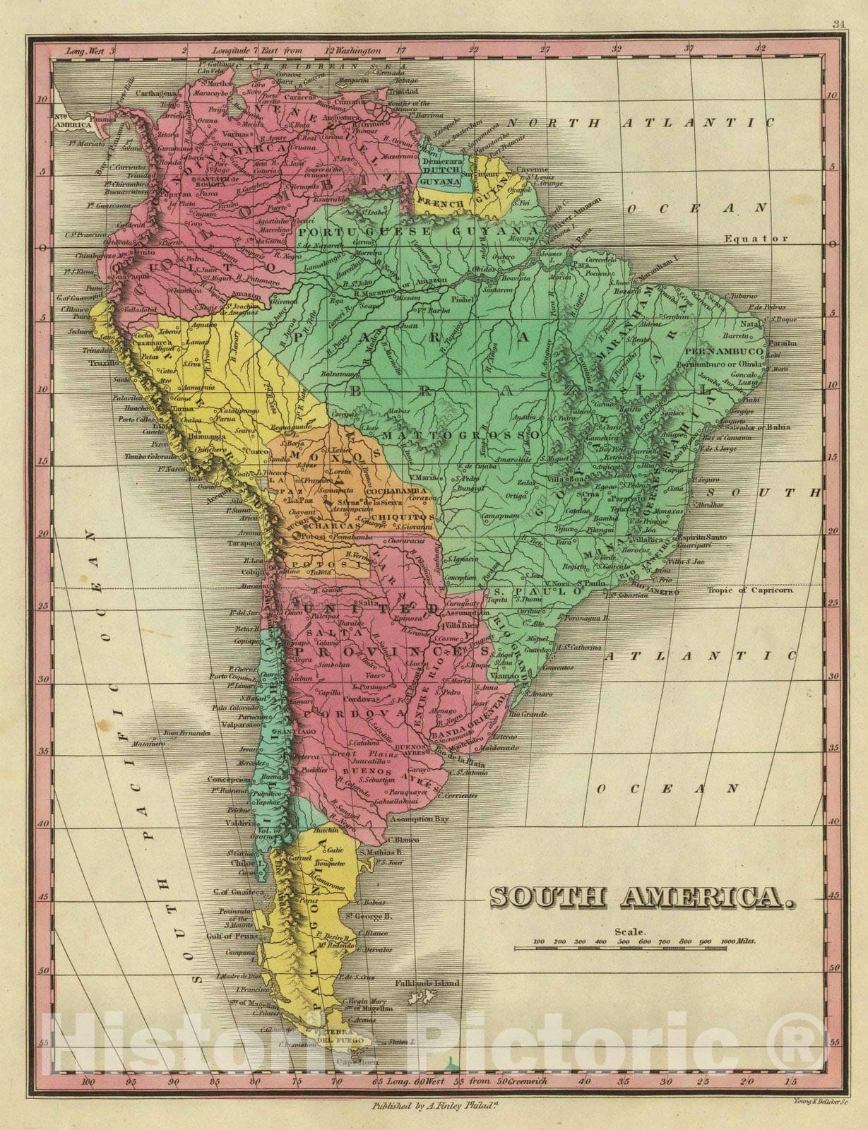 Historic Map : Classical Atlas Map, South America. 1831 - Vintage Wall Art
