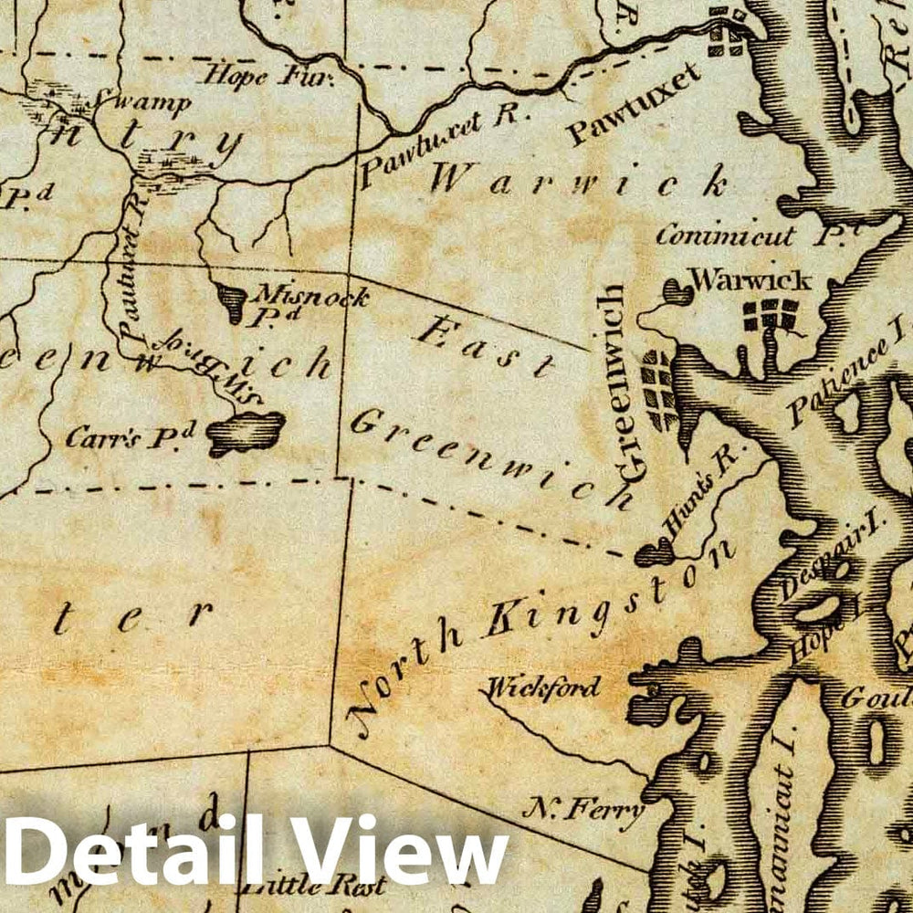 Historic Wall Map : Rhode Island. 1796 - Vintage Wall Art