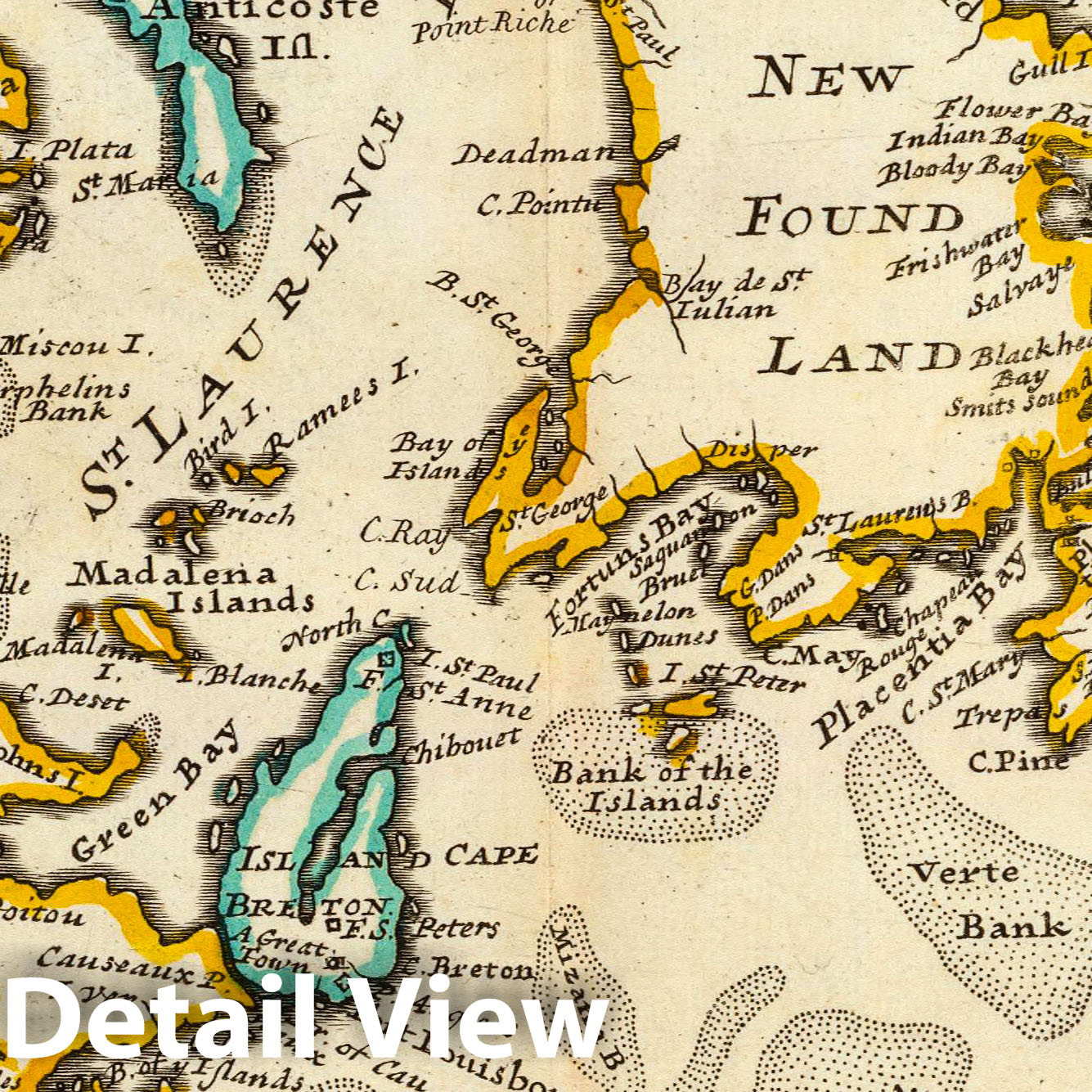 Newfoundland, Saint Lawrence Bay, Acadia, and Nova Scotia - 1736 Historical Map Print