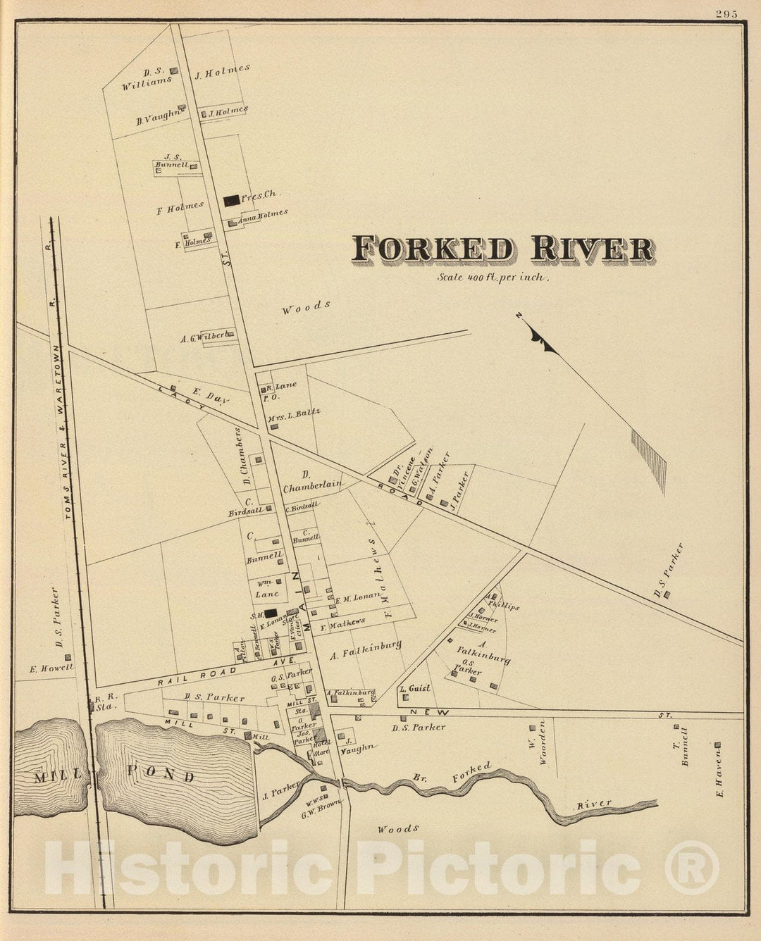 Historic Map : State Atlas Map, Forked River. 1878 - Vintage Wall Art