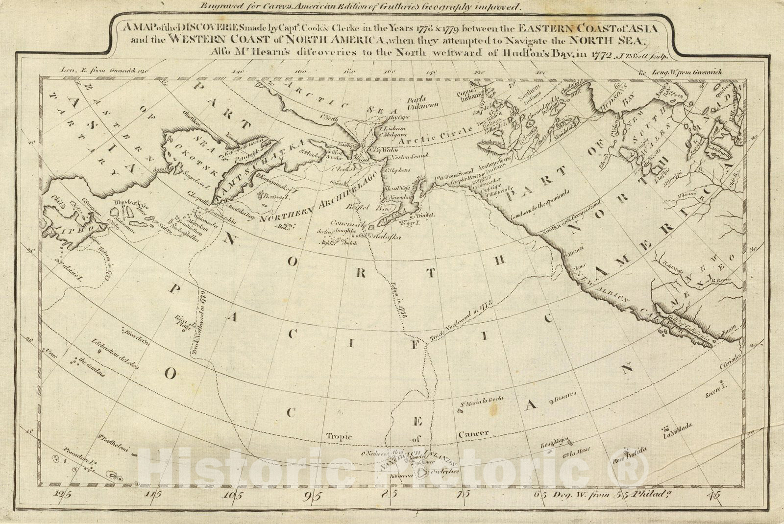 Historic Wall Map : Map of the Discoveries made by Capts. Cook & Clerke, 1796 - Vintage Wall Art