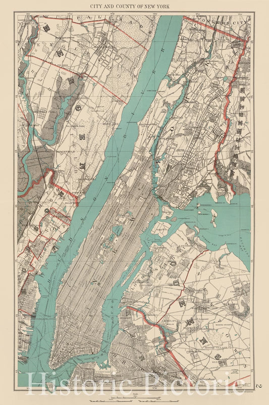 Historic Map : County Atlas Map, New York City. 1893 - Vintage Wall Art