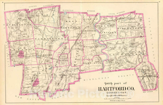 Historic Map : State Atlas Map, Hartford Co. S. 1893 - Vintage Wall Art