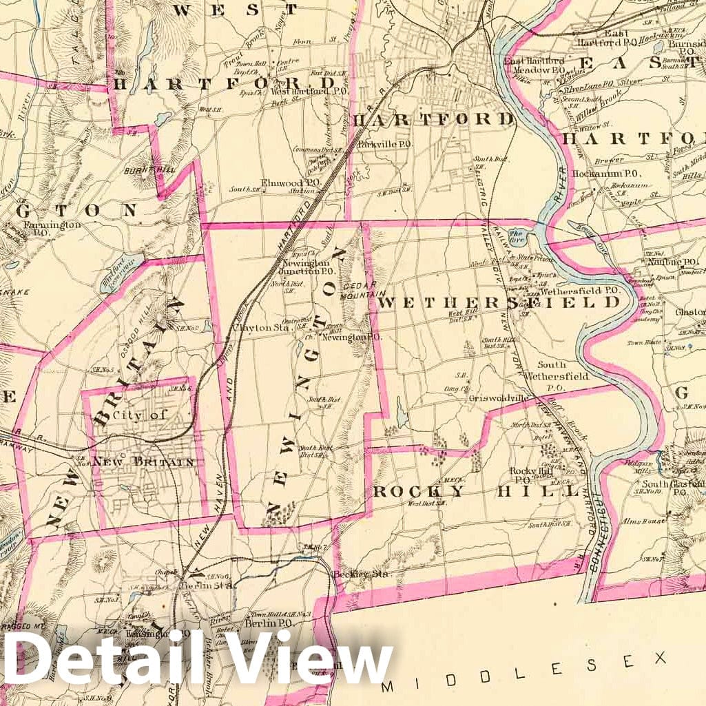 South Hartford County, Connecticut - Railroad Map, 1893