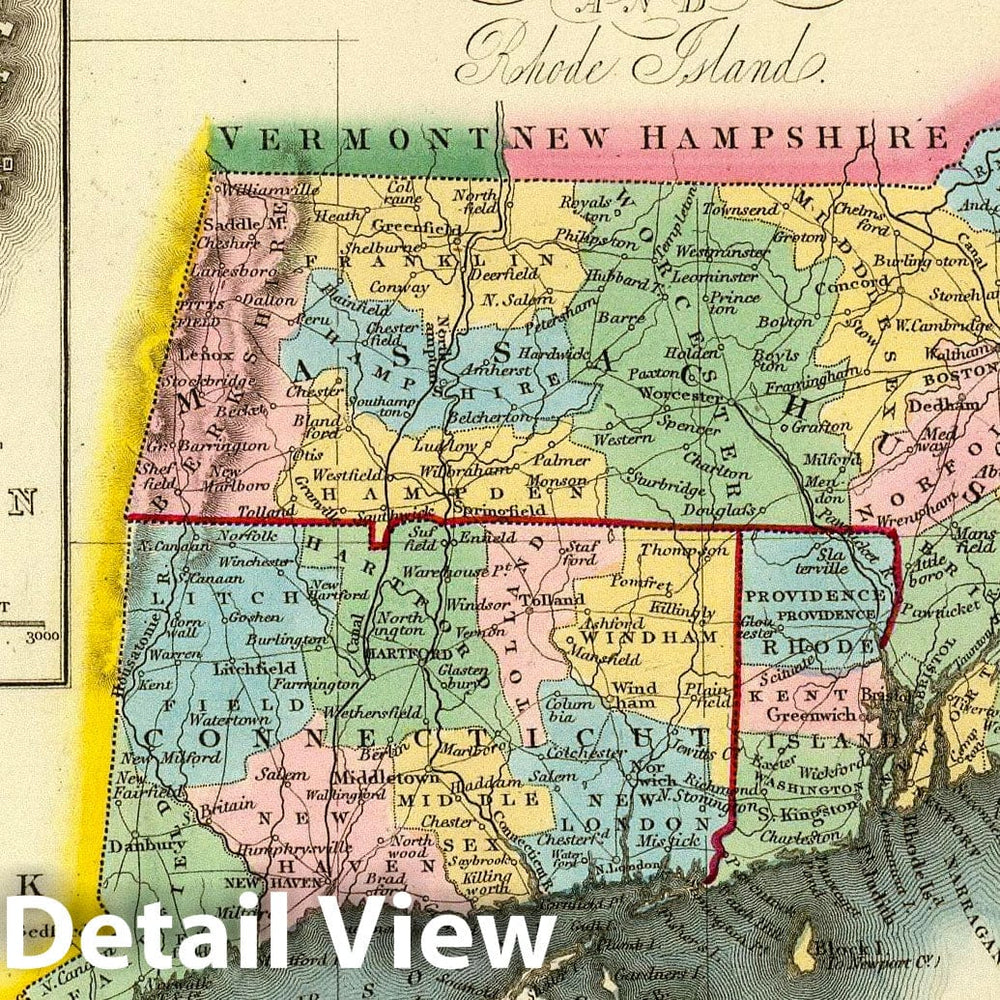 Historic Map : Mass, Conn, R.I. 1832 - Vintage Wall Art