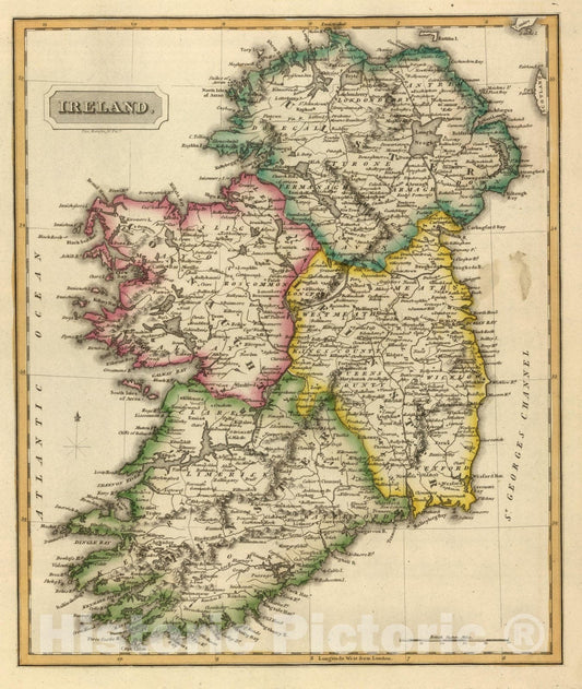 Historic Map : World Atlas Map, Ireland. 1822 - Vintage Wall Art