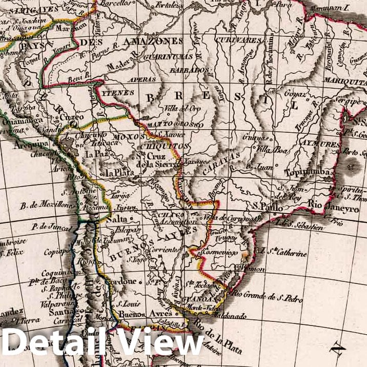 South America 1824 Historical Map Print