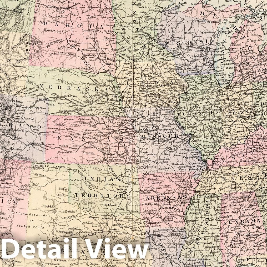 United States Railroad Map, 1879 - Hand-Colored Historical Map Print