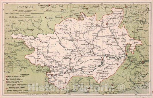 Historic Map : Kwangsi. Stanford's Geographical Establishment 1908 - Vintage Wall Art