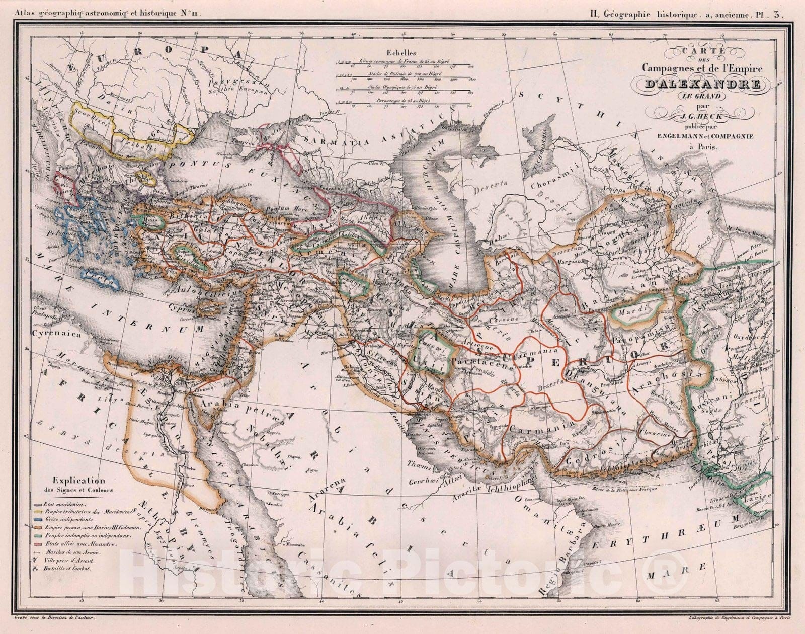 Historic Map : World Atlas Map, 11. Carte des Campagnes et de l'Empire Alexandre le Grand. 1834 - Vintage Wall Art