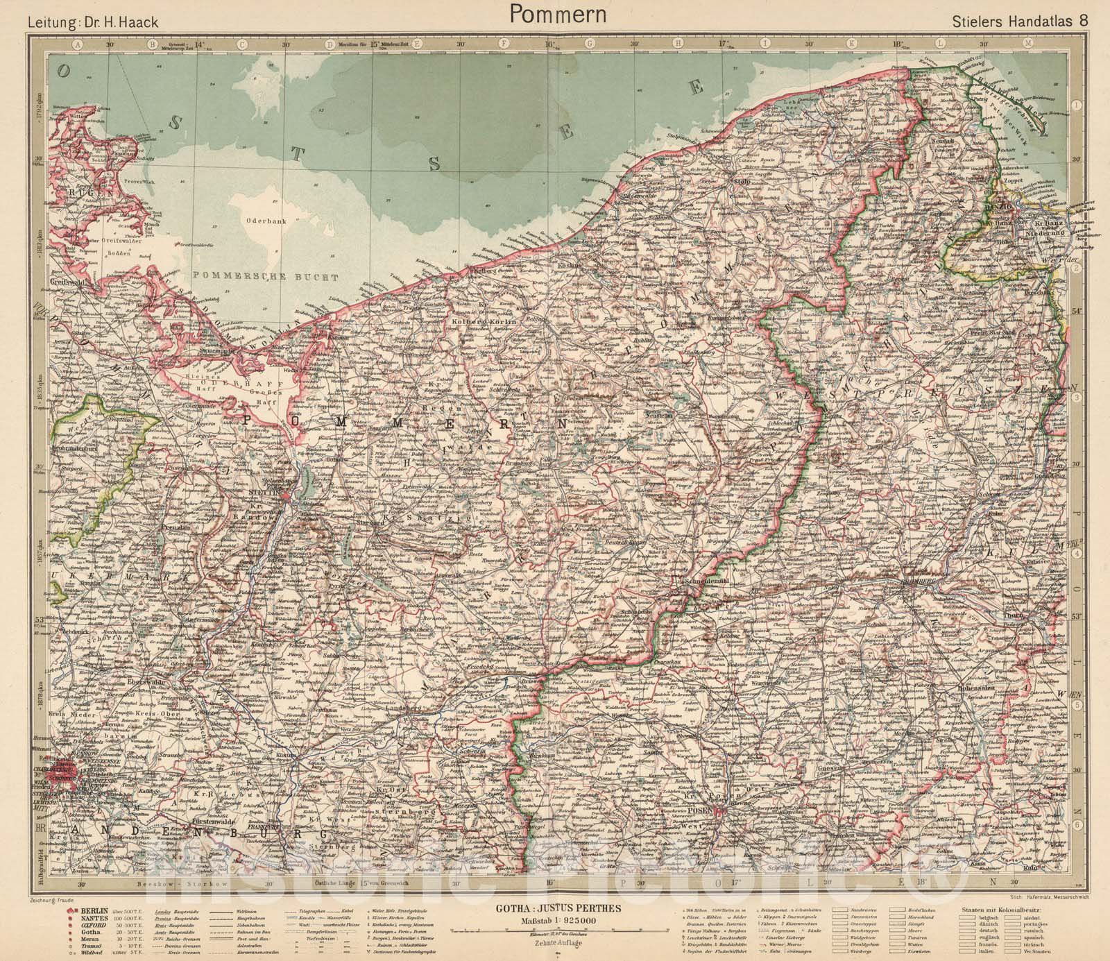 Historic Map : Poland,8. Pommern. Pomerania. 1925 , Vintage Wall Art