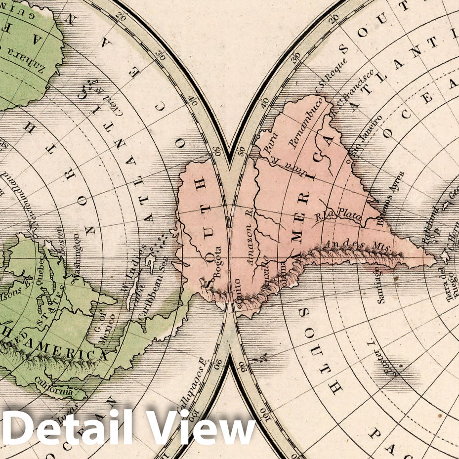 Northern and Southern Hemispheres, 1838 - Historical Map Print