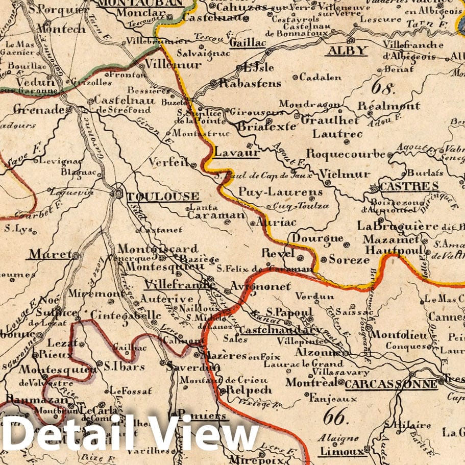 Tarn and Garonne, France - Road Map, 1825 - Historical Map Print