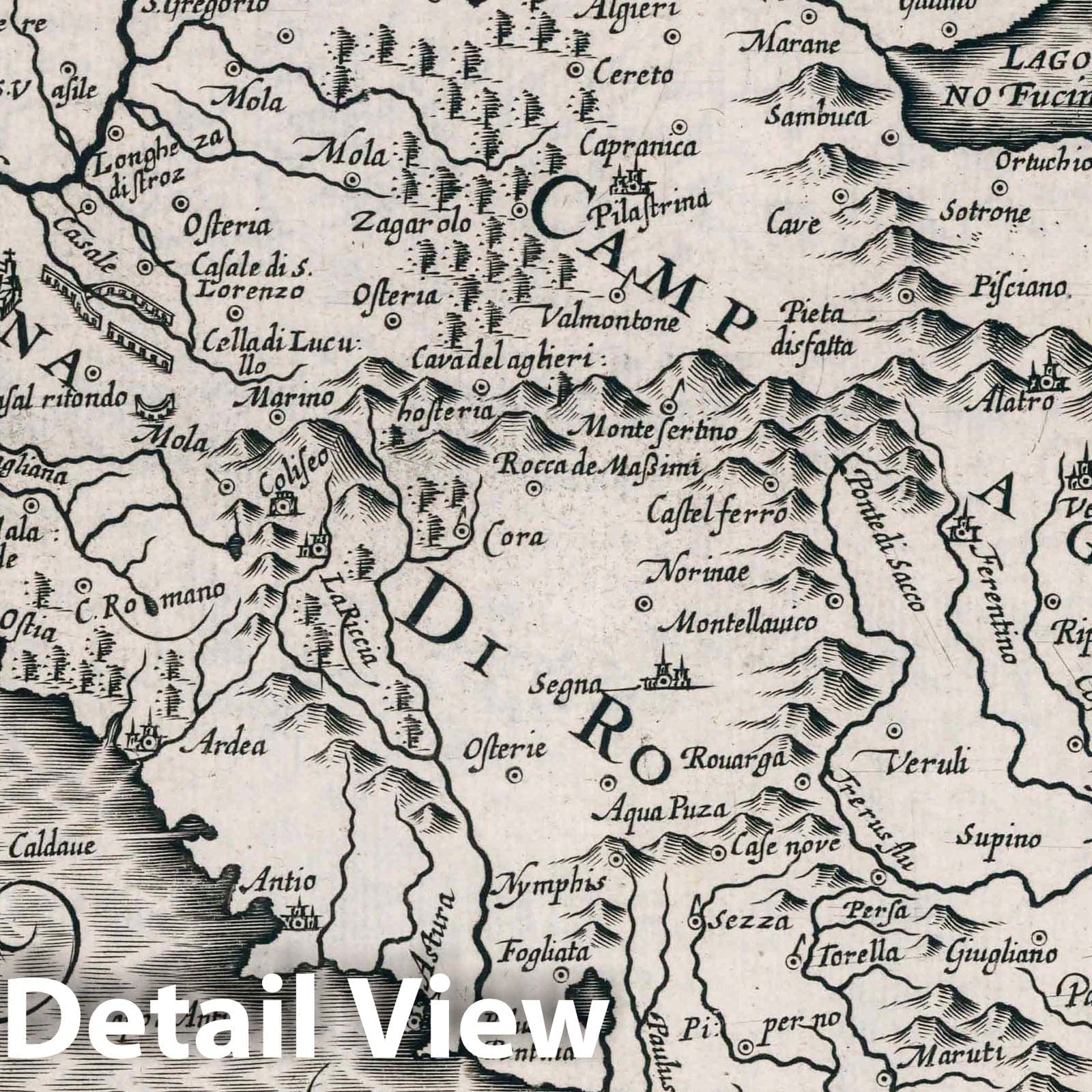 Latium and Campagna di Roma - River Map, 1636 - Historical Map Print