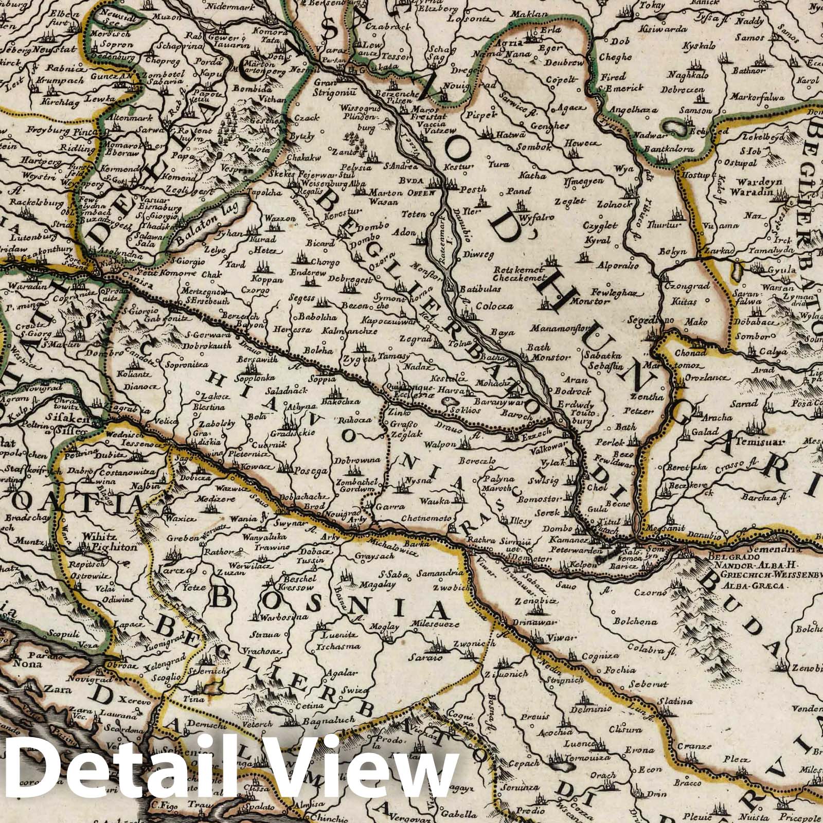 Hungary, Transylvania, Bohemia, Bosnia, Croatia, Dalmatia - 1688 Historical Map Print