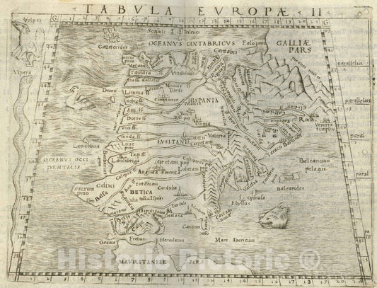 Iberian Peninsula - Route Map, 1548 - Ptolemeo Historical Map Print
