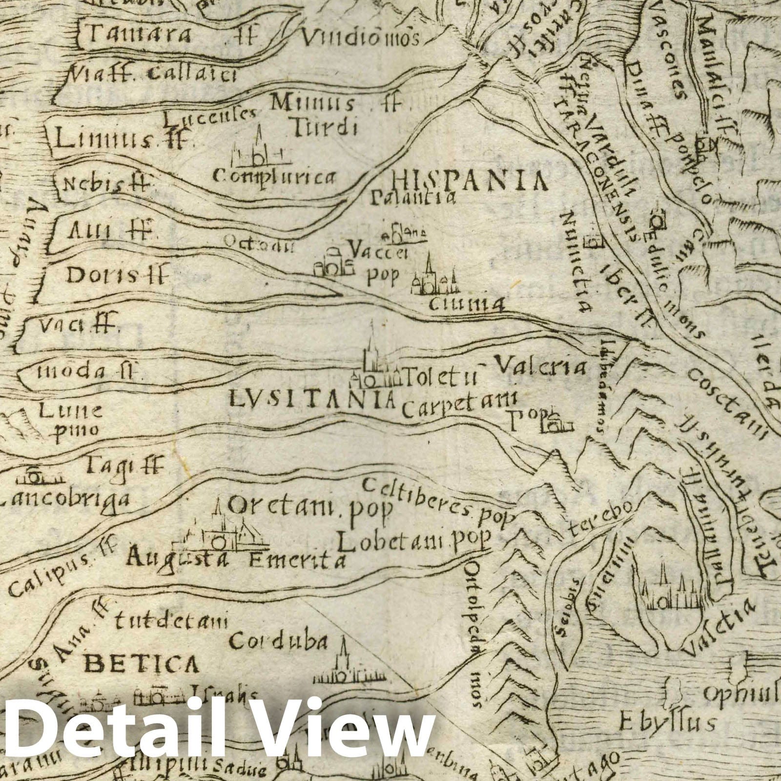 Iberian Peninsula - Route Map, 1548 - Ptolemeo Historical Map Print