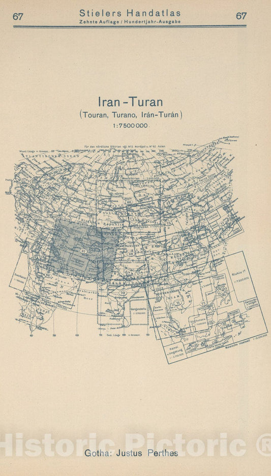 Iran - Turan - Plate No. 67, 1925 - Stieler's Atlas Historical Map Print