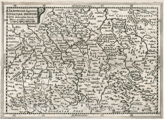 Upper Saxony, Lusatia, and Meissen - River Map, 1636 - Historical Map Print