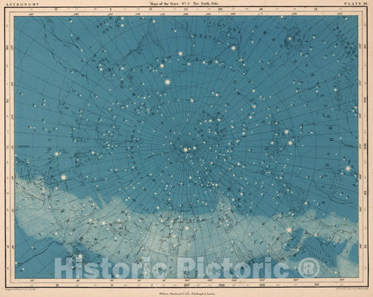 Historic Map : Plate 19. Maps of the Stars. No. 5. The North Pole, 1869 - Vintage Wall Art