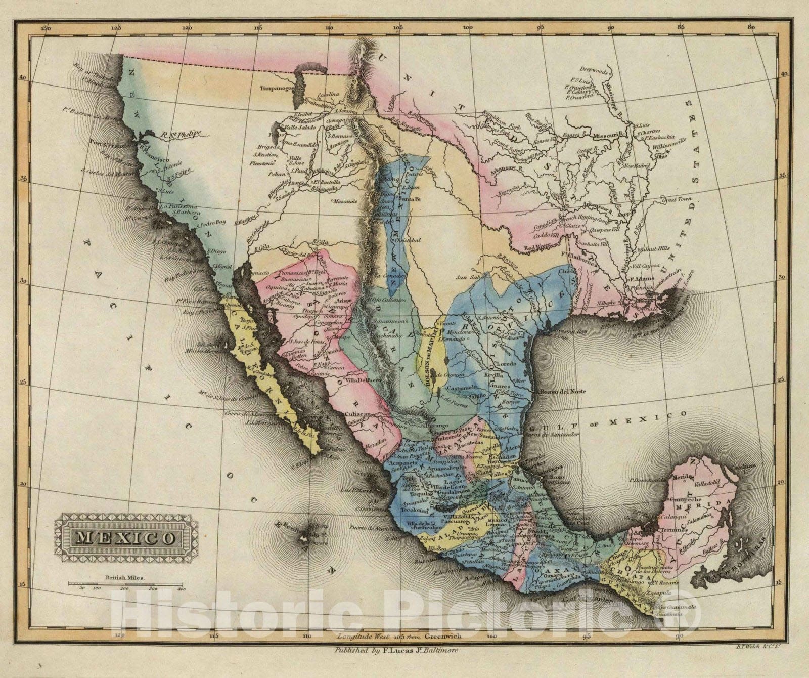 Historic Map : World Atlas Map, Mexico. 1823 - Vintage Wall Art