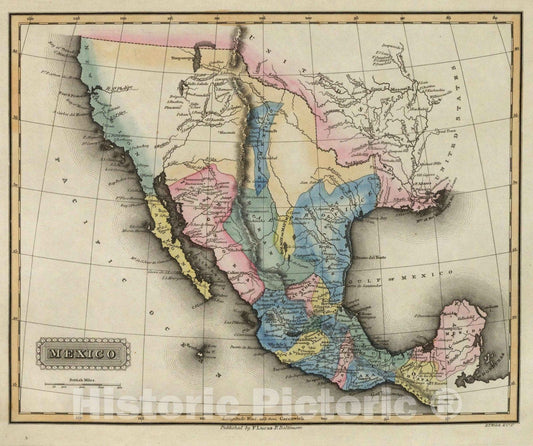 Mexico - River Map, 1823 - Historical Map Print