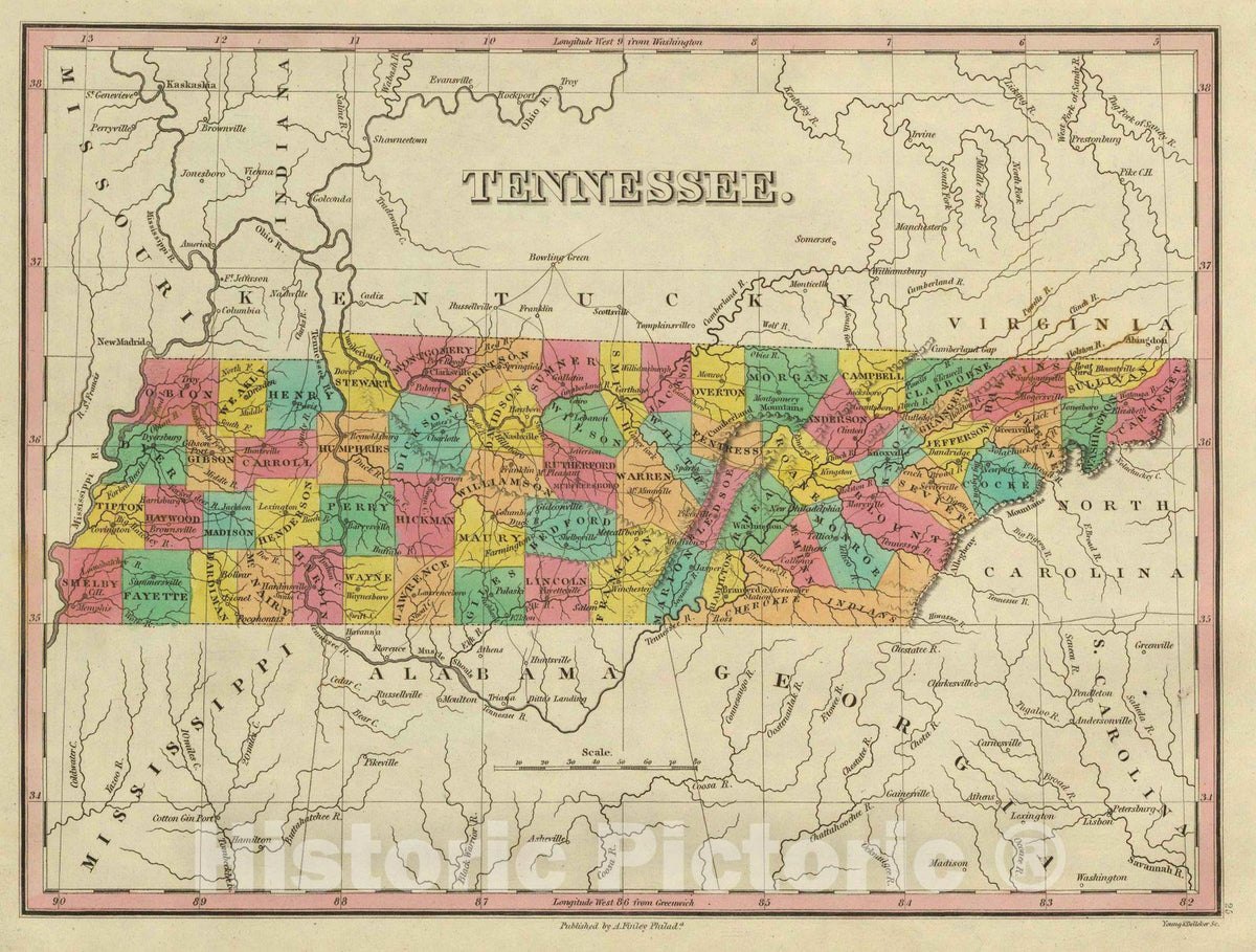 Historic Map : Classical Atlas Map, Tennessee. 1831 - Vintage Wall Art